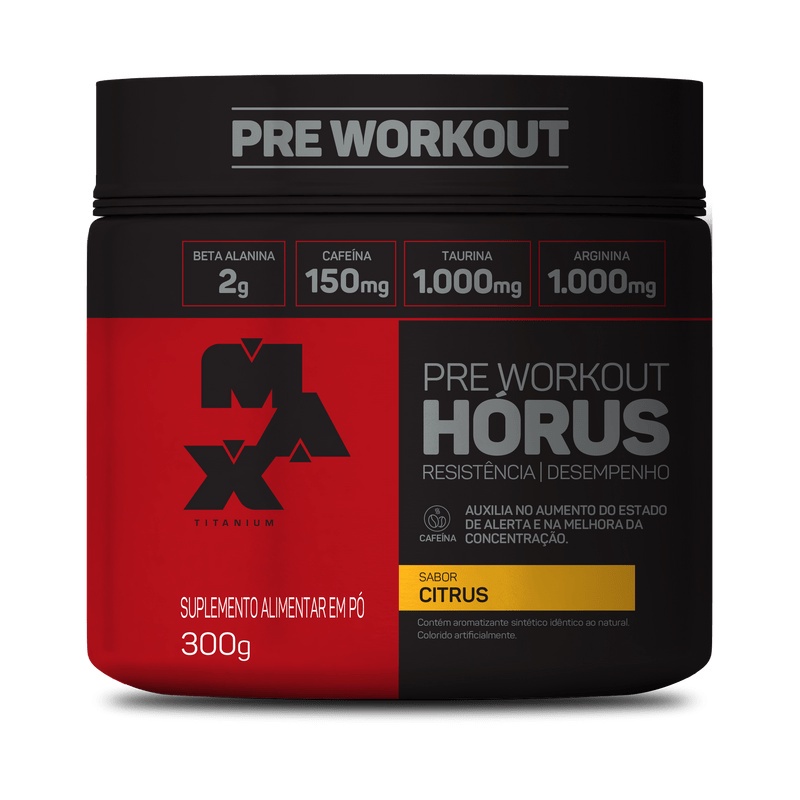 Novo Pre Treino Horus 300g Pre Workout com Beta Alanina / 150g - Max Titanium