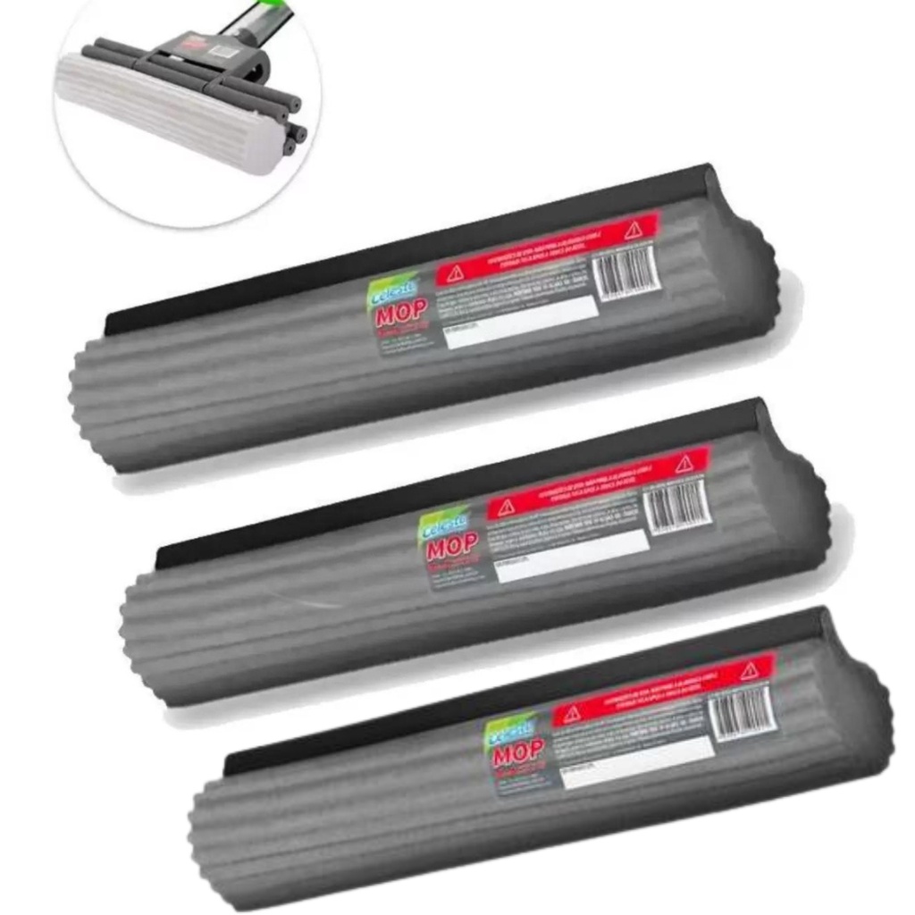 Kit c/ 3 Refil para Mop Facil Rodo Limpeza Geral Plus Magico Lava e Seca PVA Celeste CLT-905