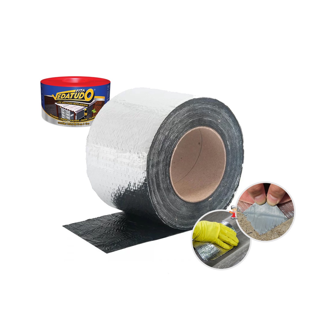 Manta asfaltica adesiva aluminizada Impermeabilizante P/ Telhados, chapas reparo rapido e eficiente