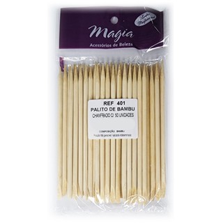 Palito Para Unhas 14cm Chanfrado Bambu 50 Unidades Manicure Pedicure Ref. 401