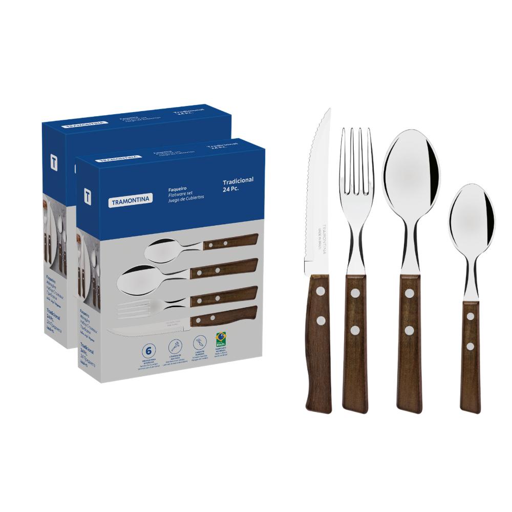 Conjunto Talheres 48 Pçs Tradicional Cabo Madeira Tramontina em Oferta na Shopee