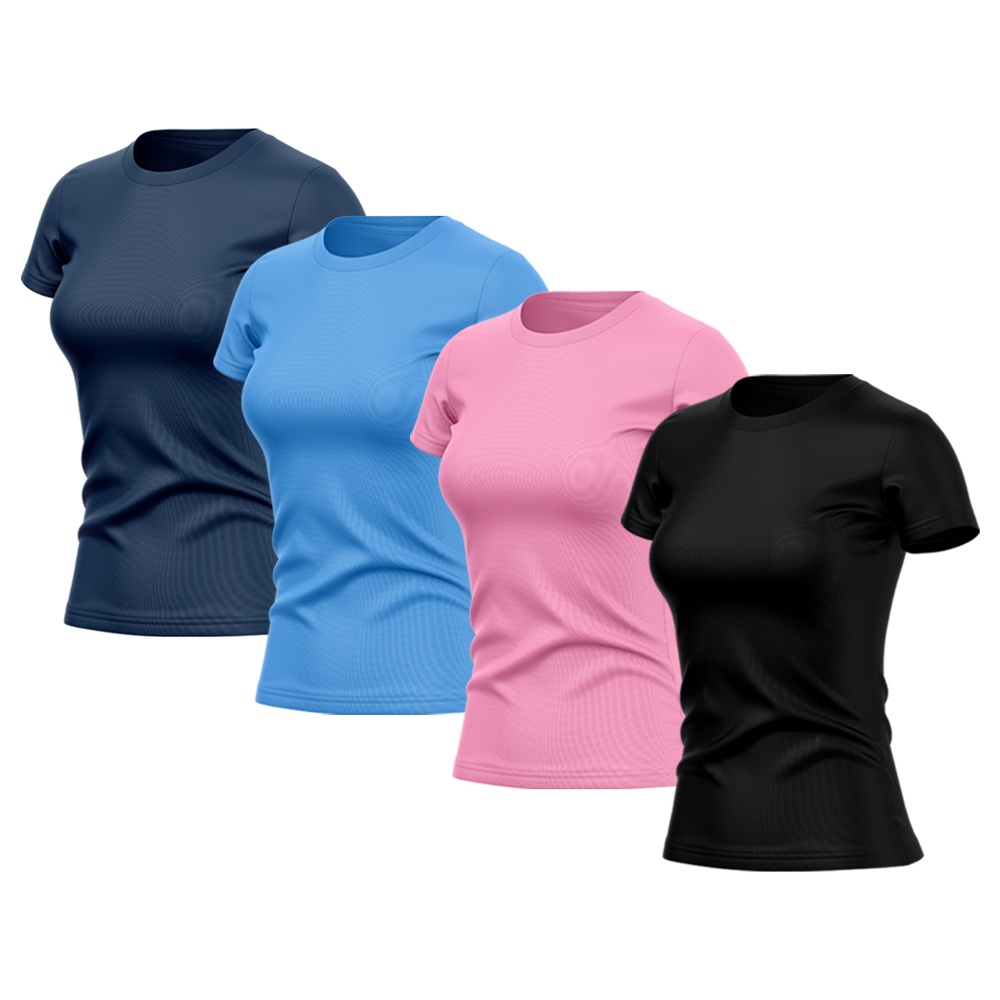 Kit 4 Camisetas Feminina Dry Fit Básica Lisa Proteção Solar UV Térmica Blusa Academia Esporte Camisa