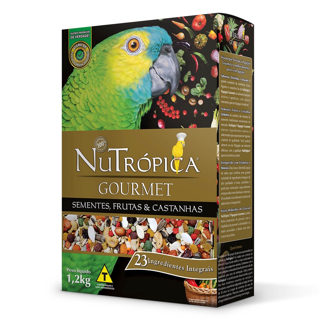 Ração Nutrópica Papagaio Gourmet Mix Sementes Grãos Integrais 1,2kg Super Premium Cacatua Ringneck