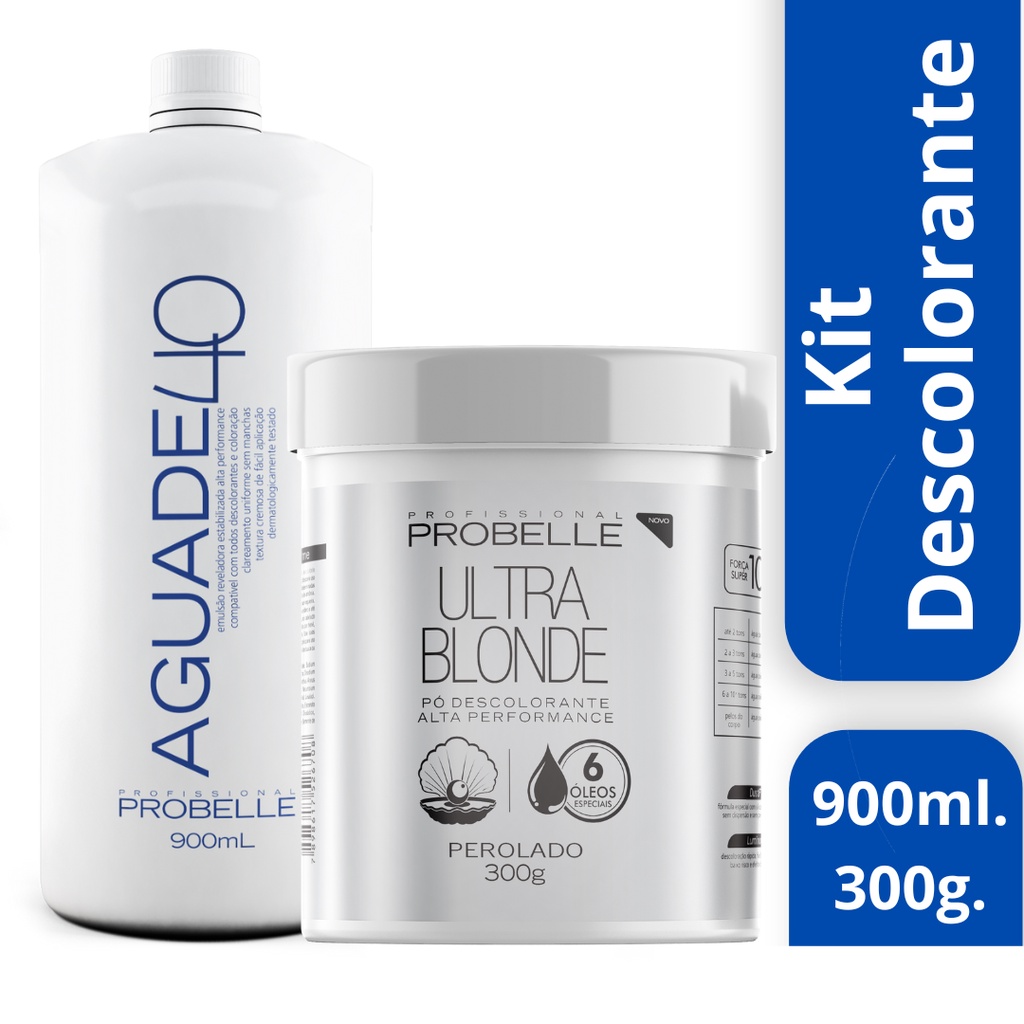 kit Pó Descolorante Perolado Ultra Blond 300g + Água oxigenada Cremosa 40 vol 900ml probelle