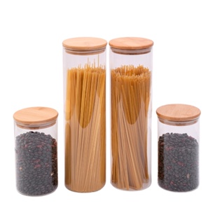 Kit Potes de Vidro Mantimentos 2000/1100ml C/ Tampa Bambu - 4pçs Oikos em Oferta na Shopee