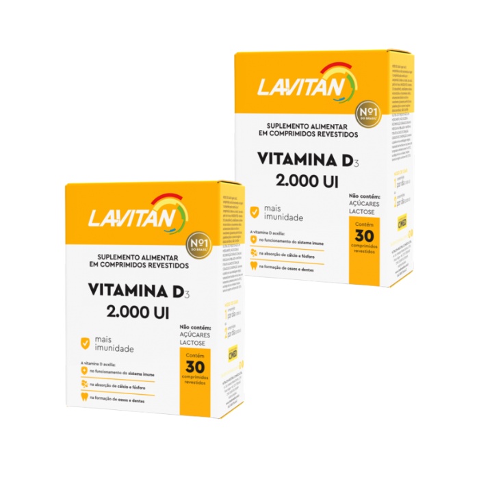 Suplemento Vitaminico Vitamina D3 Lavitan 2000UI C/30 Comp. - Kit C/2