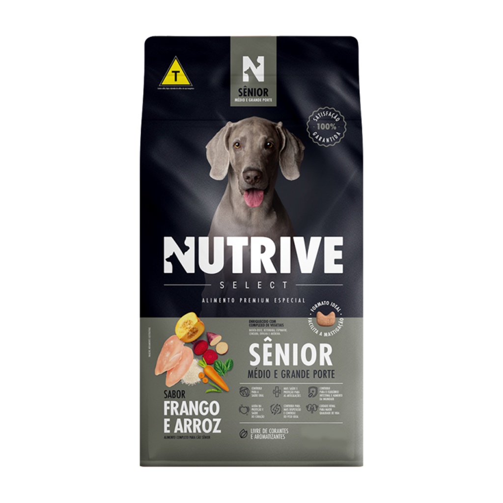 Ração Cães Nutrive Select Senior Médio e Grande Frango e Arroz 15kg em Oferta na Shopee