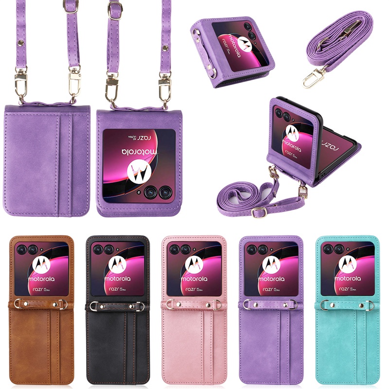 Capa Protetora Para Telefone Lanyard Leather Card Slot Motorola Razr 40 Ultra Ha