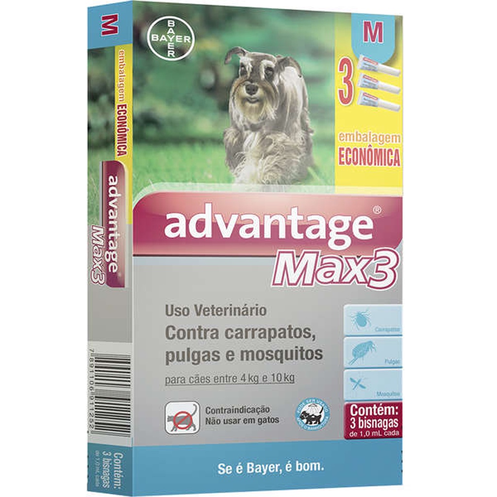 Advantage MAX3 1 mL Elanco para Cães de 4 a 10 Kg - 3 Bisnagas em Oferta na Shopee