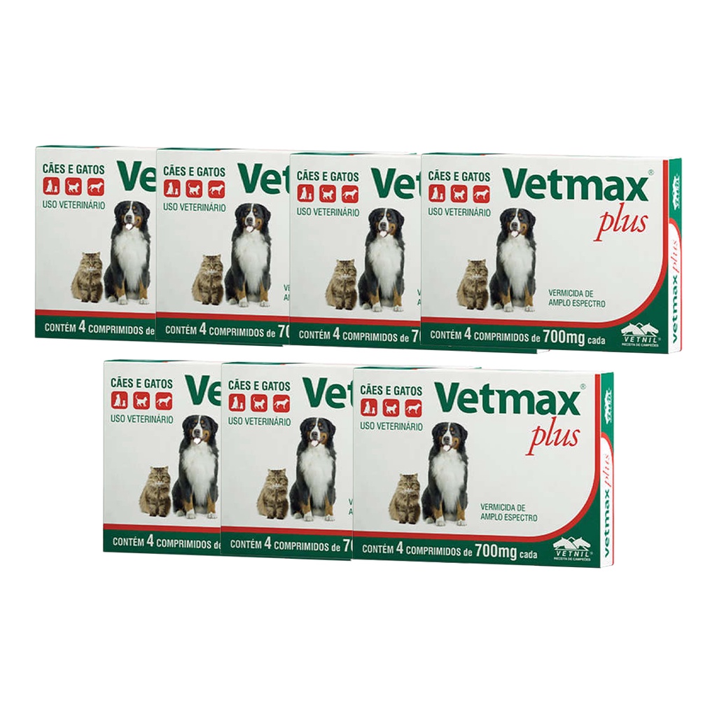 Vetmax Plus 700mg Vetnil 4 comp. Cães e Gatos Kit com 7 - Pets