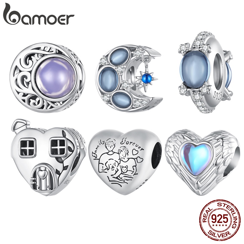 Bamoer Silver 925 Happiness Beads E Pingente Em Forma De Coração Jóias De Bricolage Para Mulheres Presentes