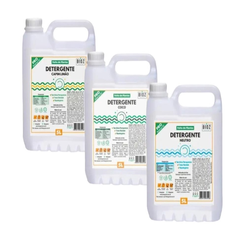 Detergente Bioz Green Altamente Poderoso na Limpeza Hipoalergenico Biodegradavel 5L Feito de Plantas