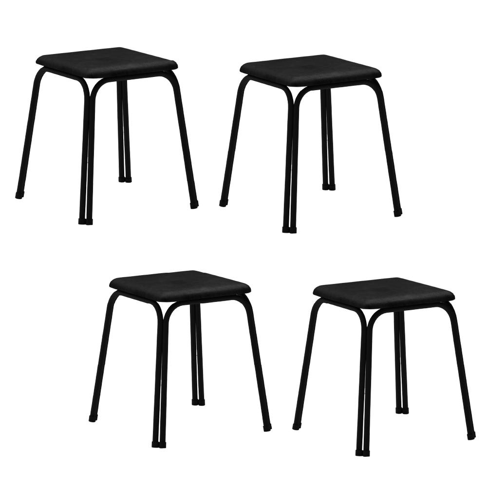 Conjunto 4 Banquetas Napa Preta Carraro em Oferta na Shopee