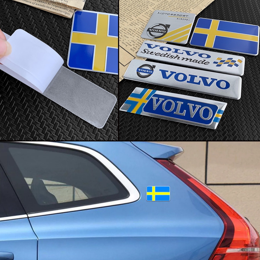 Autocolante Com O Logotipo De Alumínio Volvo Suécia Bandeira Emblema De Decalque Para AWD T3 T4 T5 T6 C30 S40 S60 V40 V60 V70 XC60 Acessórios