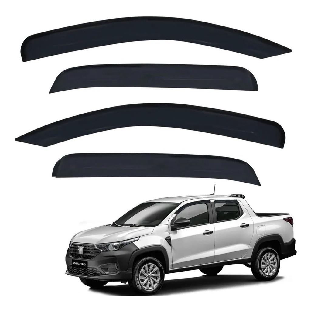 Calha De Chuva Defletor Fiat Strada 2020 A 2022 4 Portas Acrilico Fume Tiger FT3610