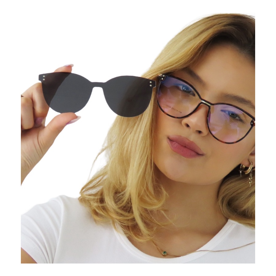 Armação Feminina Com Lentes Clip On 2 Em 1  Cf94 em Oferta na Shopee