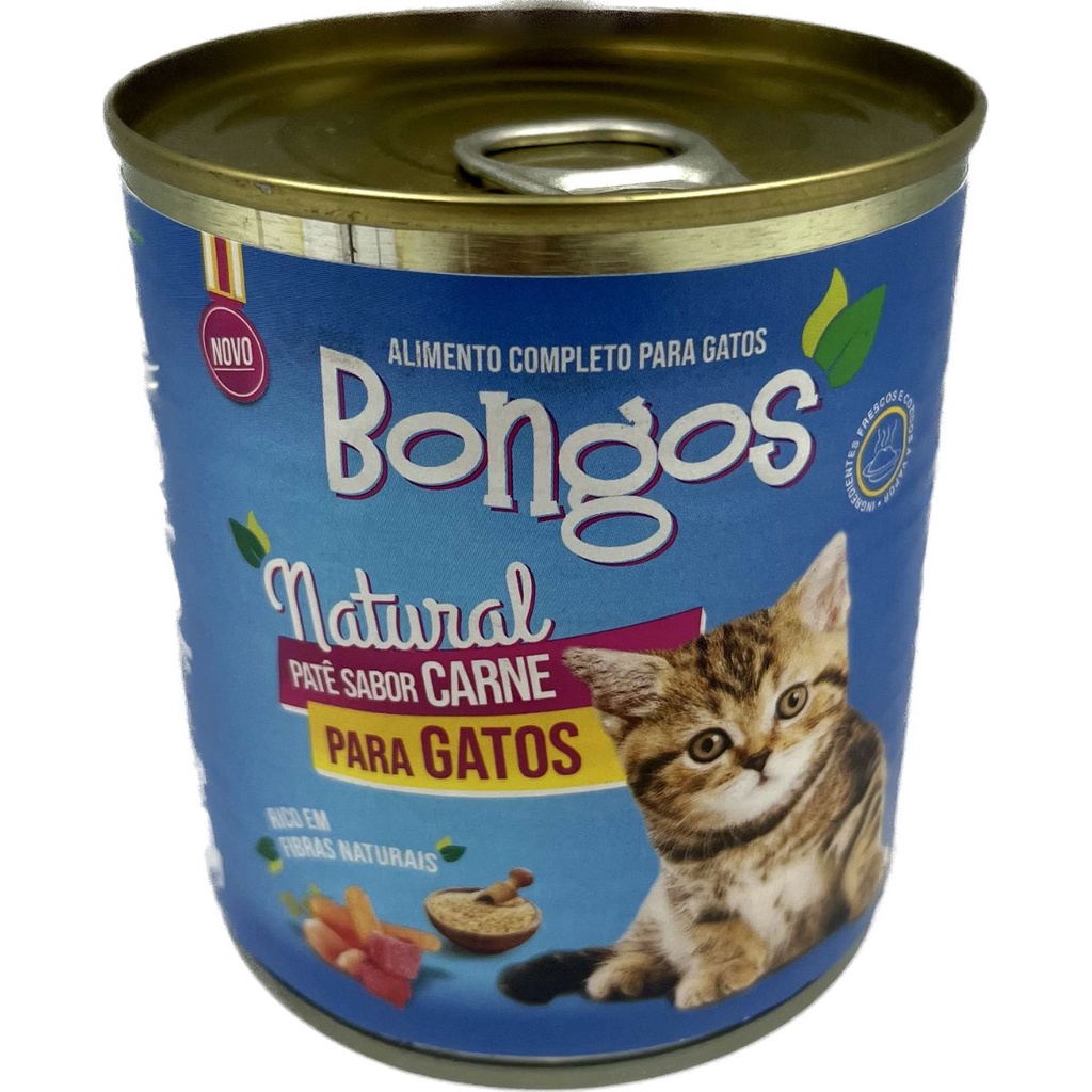 Ração Úmida Patê Lata Bongos Premium Gatos Sabor Carne 280 Gr