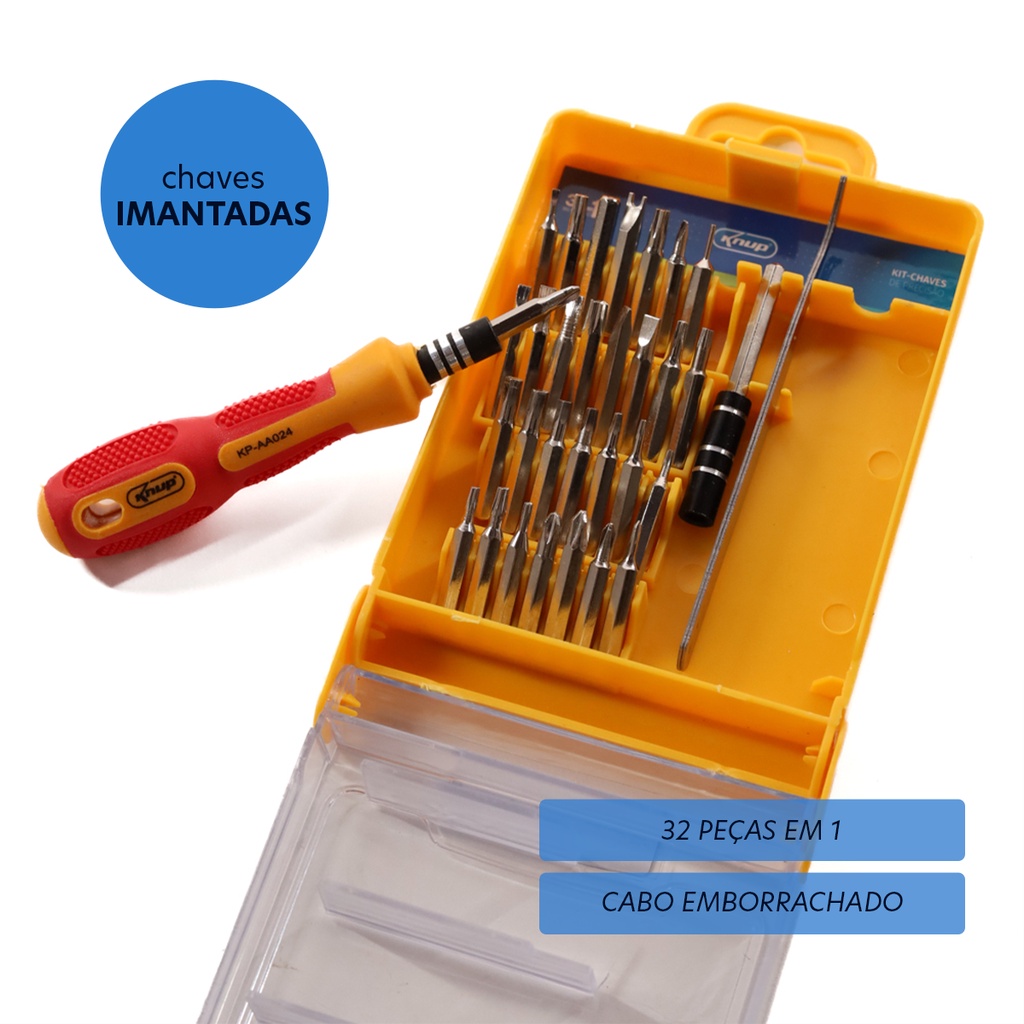 Kit Conjunto Chaves Ferramentas De Precisão Para Conserto Manutenção De Celulares Notebooks Relógios Óculos e Tablet Fenda Phillips 32 em 1