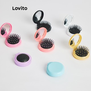 Lovito Escova De Cabelo Redonda Dobrável Mini Pente De Cabelo Espelho Compacto Pente De Massagem Para Mulheres L48MU007 (1/2/3/4/5/6/7)