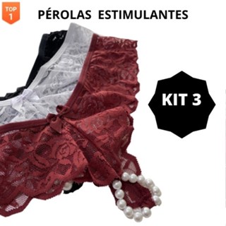 Kit 3 Calcinha Tailandesa Fio Dental Com Pérolas Tamanho Único