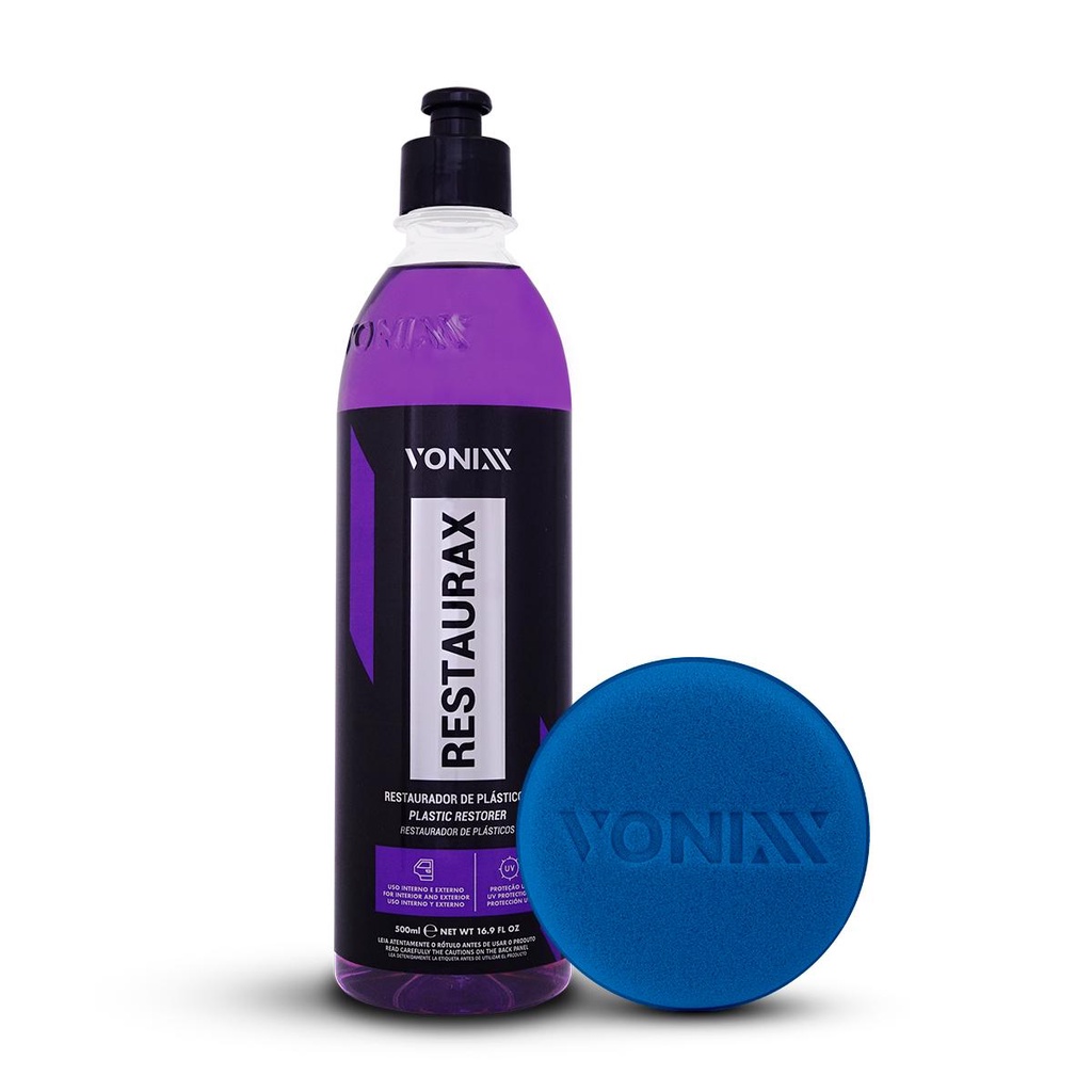 Kit Restaurax Restaurador Plasticos + Aplicador Vonixx Painel Parachoque Revitalizador Capota