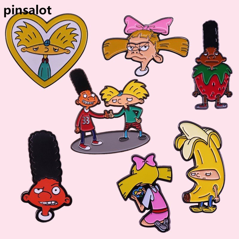 Divertidos Alfinetes De Esmalte De Filme De Desenho Animado Hey Arnold ! Crachás De Melhor Qualidade Chapéu De Bolsa Mulher Lapela Homem Anime Broches De Ano Novo Presente De Feriado Para Crianças