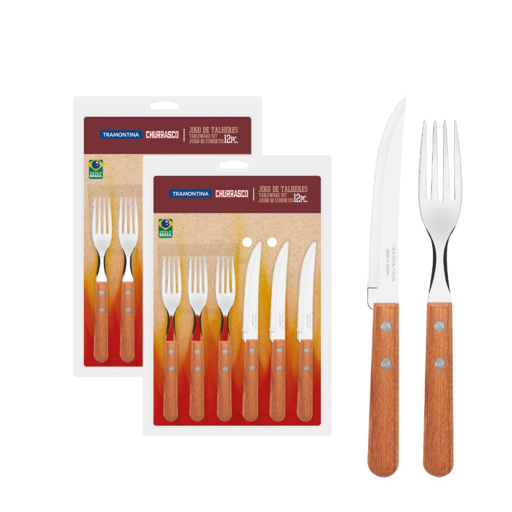 Faqueiro Tramontina Cabo De Madeira Inox 24 Peças Dynamic em Oferta na Shopee