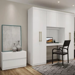 Guarda Roupa Casal 6 Portas 2 Gavetas Porto Branco com Escrivaninha Carraro