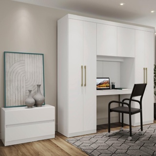 Guarda Roupa Casal 6 Portas 2 Gavetas Porto Branco com Escrivaninha Carraro em Oferta na Shopee