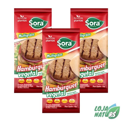 KIT 3 Carne de Hambúrguer Vegetal Multigrãos Vegano 110g - SORA em Oferta na Shopee