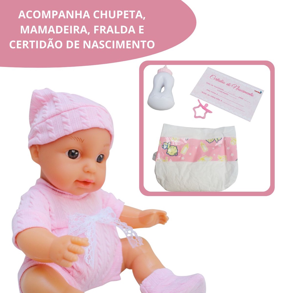 Boneca infantil faz xixi com fralda mamadeira certidão, Boneca Bebezão Faz Xixi De Verdade · foto 2