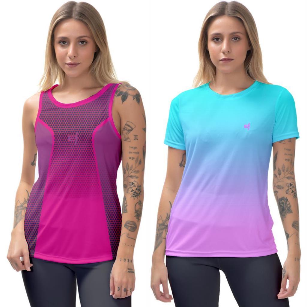 Kit Blusa Feminina estampada Regata fitness confortavel caminhada Academia