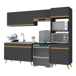 Cozinha Compacta 4 peças com Armário e Balcão MP3749 Veneza GB Multimóveis Preta