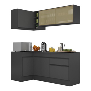 Armário de Cozinha Compacta de Canto com Rodapé Veneza Multimóveis MP2091.895 Preto em Oferta na Shopee