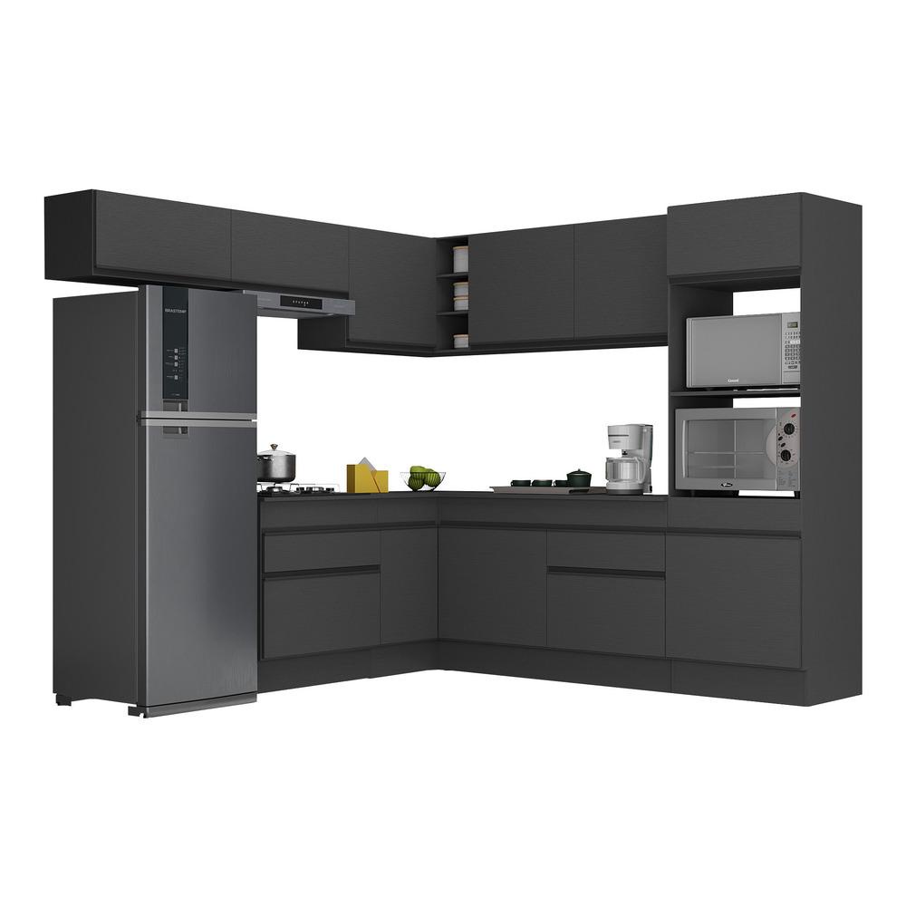 Armário de Cozinha Completa de Canto com Rodapé Veneza Multimóveis MP2105.895 Preto em Oferta na Shopee