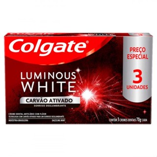 Pack Creme Dental Carvão Ativado Luminous White 3 Unidades 70g Colgate