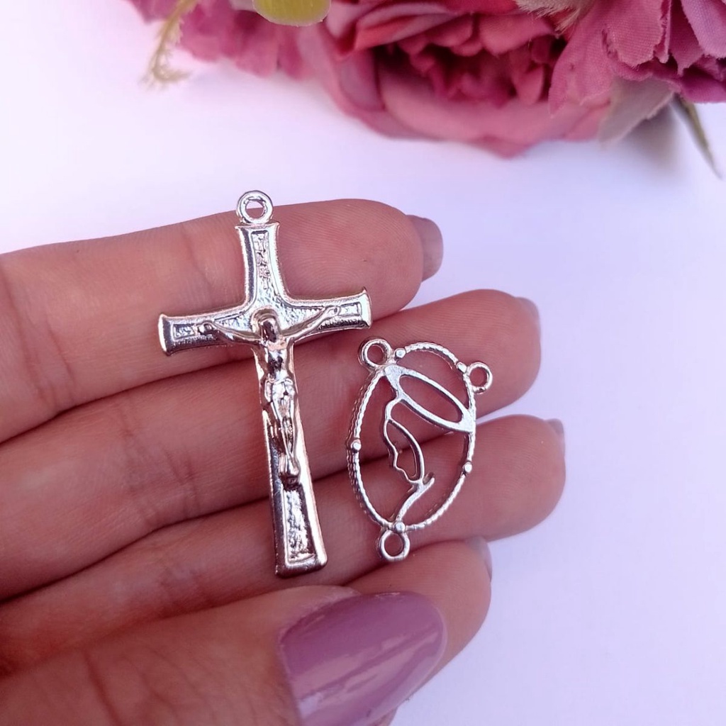 10 Crucifixos + 10 Entremeios Face de Maria Níquel - Lindo Kit para Montagem de Terços artesanatos em Oferta na Shopee