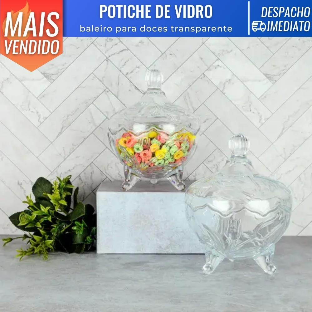 Bomboniere Potiche de Vidro Baleiro Transparente C/ Tampa Decorativo Doces