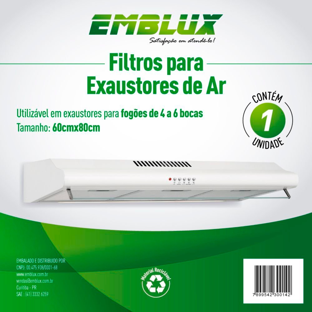 Filtro para Exaustor Suggar Depurador de Ar 60x80cm Fogao 4/6 bocas EMBLUX