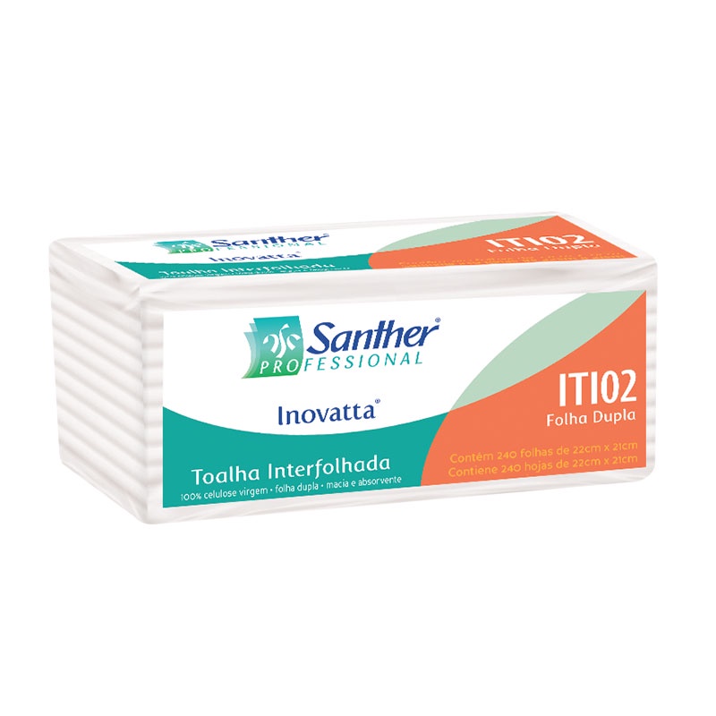Papel toalha interfolha 2 dobras folha dupla 100% celulose ITI02 22x21,6 c/240 fls Santher