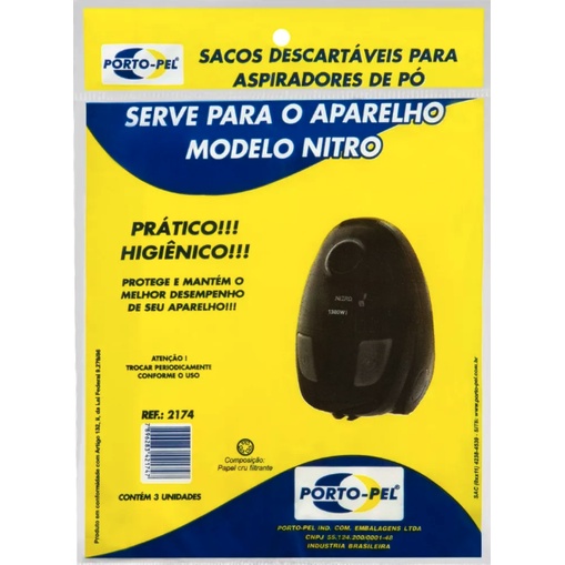 Kit 3 Sacos Aspirador Pó Arno Nitro - Porto Pel