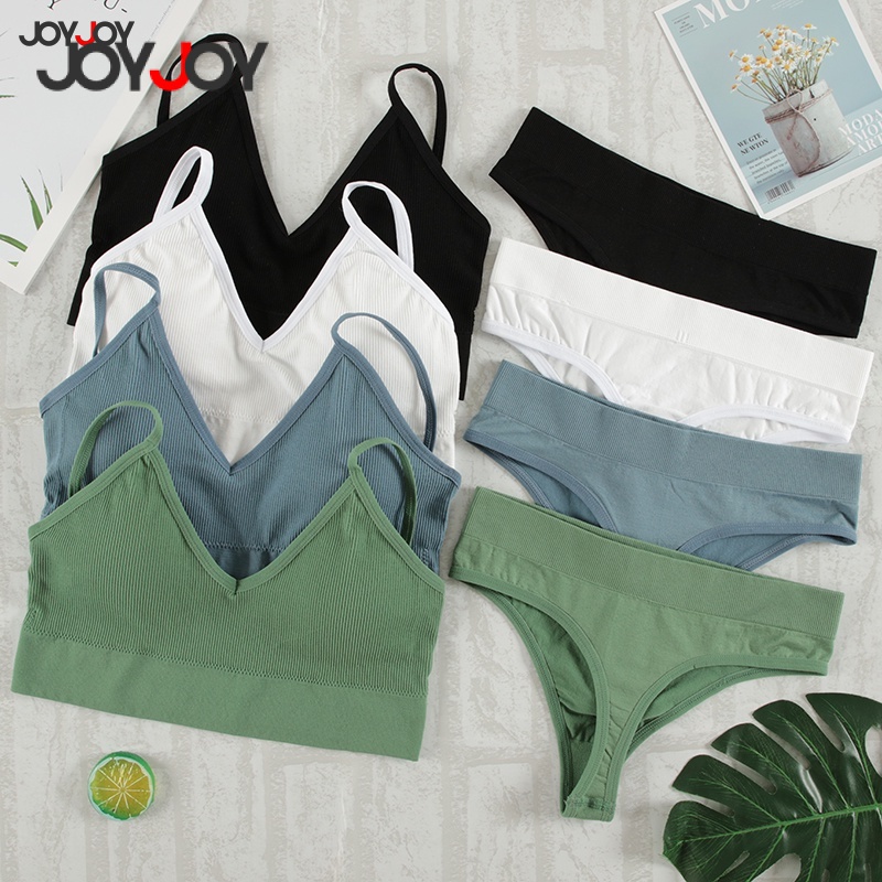 Conjunto de Roupa Íntima Feminina 2pcs – Sutiã Casual Liso Sem Almofadas, Calcinha Sem Costura, Top de Corte, Cobertura