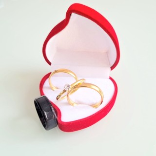 aliança casamento  Alianca 4mm noivado banhado a ouro 18k  + Anel solitário + Anel marca temperatura