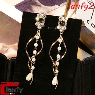 Lanfy Acessórios De Moda Brincos Longos De Pérola E Cristal