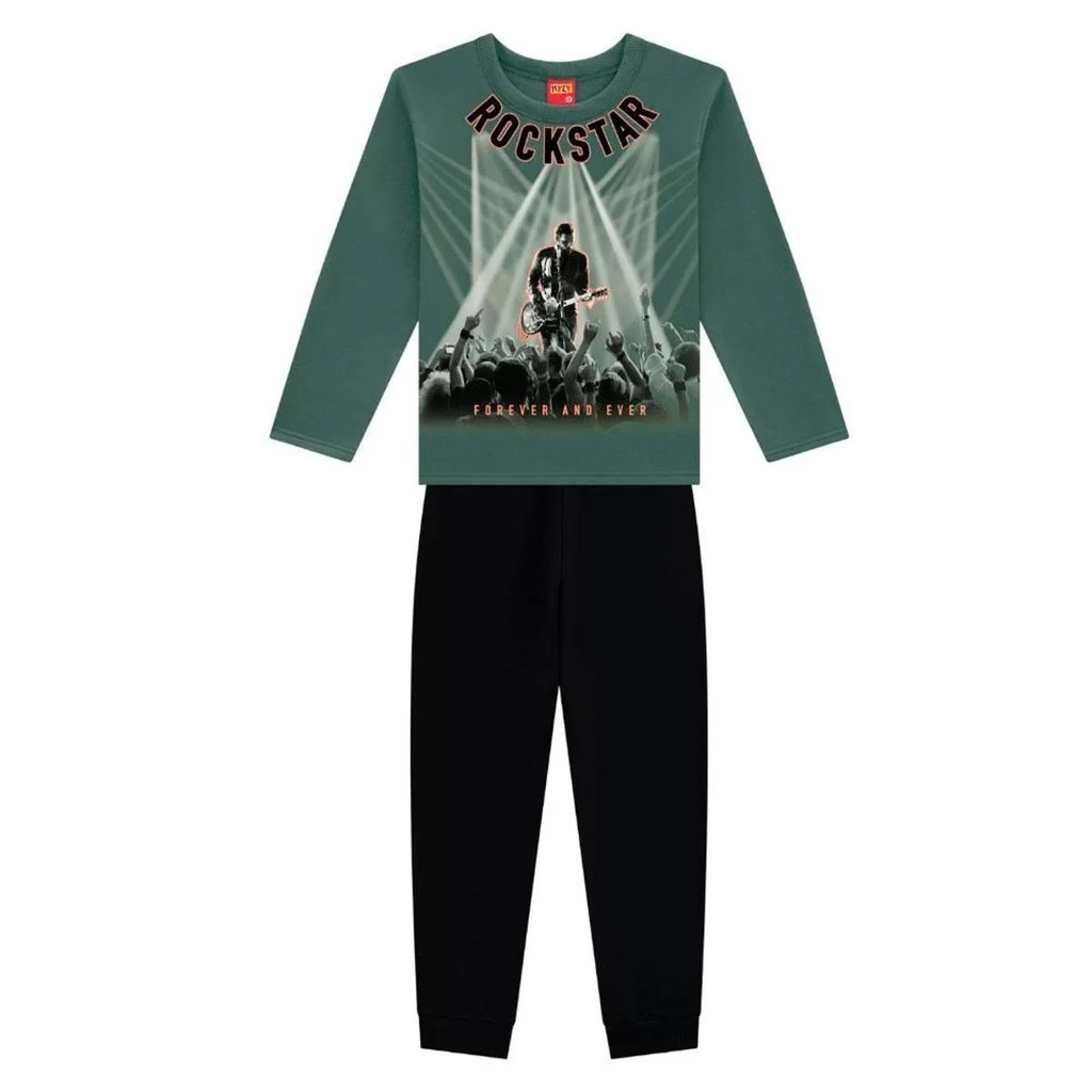 Roupa Infantil Blusa Masculina Manga Longa Estampa Rock Star Calça Conjunto Infantil Estiloso
