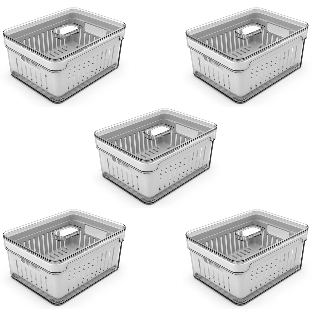 Kit 5 Organizadores 2,2 Litros de Geladeira Acrílico para Alimentos Vegetais Cozinha - OU