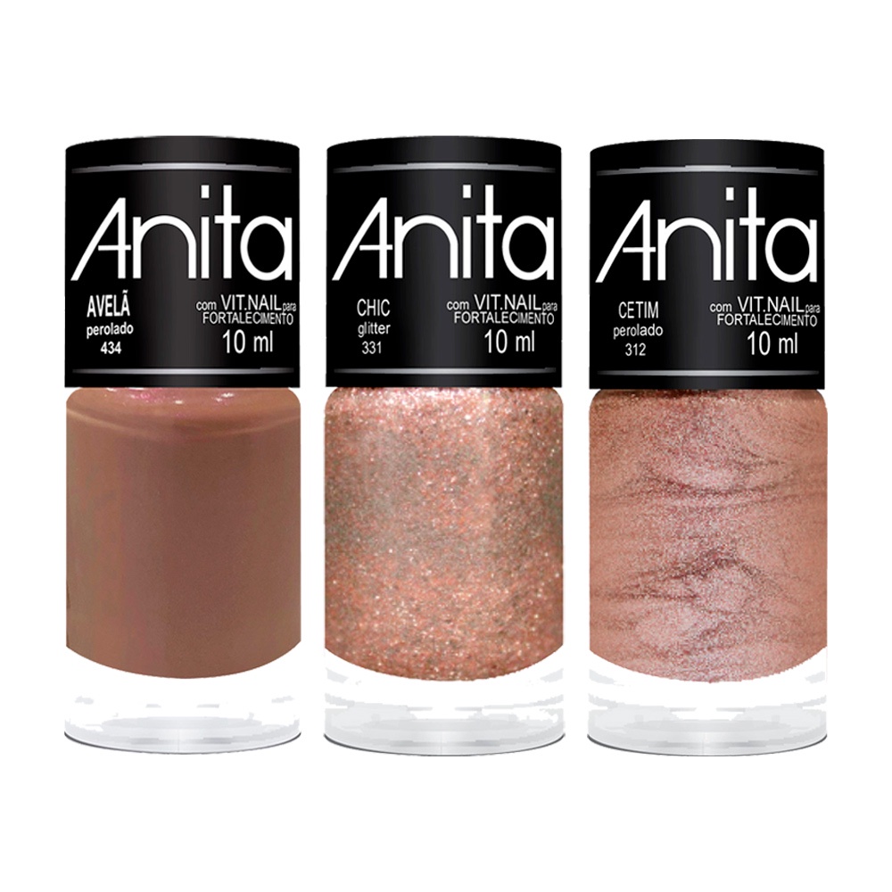 Kit Esmaltes Tons Nude Anita 10ml Com 3 Unidades Manicure