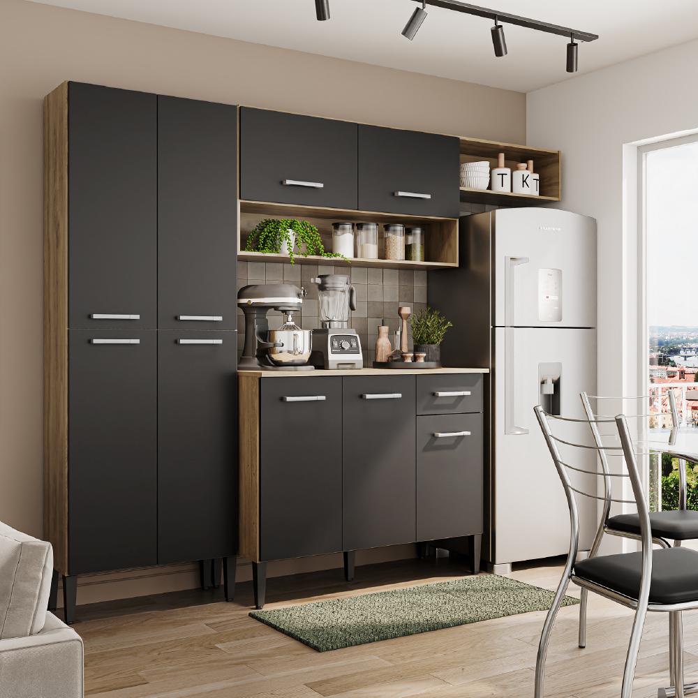 Cozinha Compacta Arizona Glam Carvalho com Preto Carraro em Oferta na Shopee