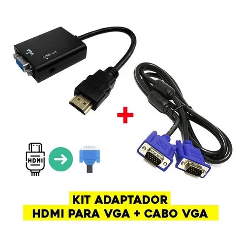 Adaptador Hdmi Vga Conversor + Cabo Vga Tv Notebook Monitor 3 metros