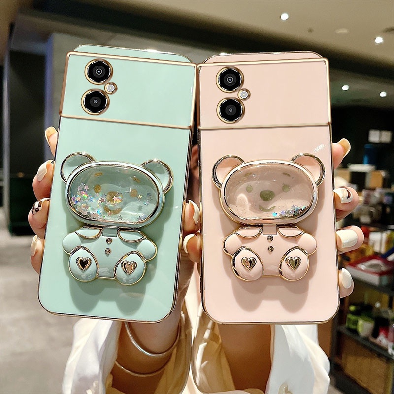 Estojo De Telefone Eletroplatado De Luxo Para Xiaomi POCO M4 5G M5 4G Redmi Nota 11R Suporte De Rolamento Líquido De Areia Movediça Com Espelho De Maquiagem em Oferta na Shopee